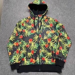 Empyre Surplus Co Mens Tropical Floral Full Zip Hoodie Fleece Jacket Medium